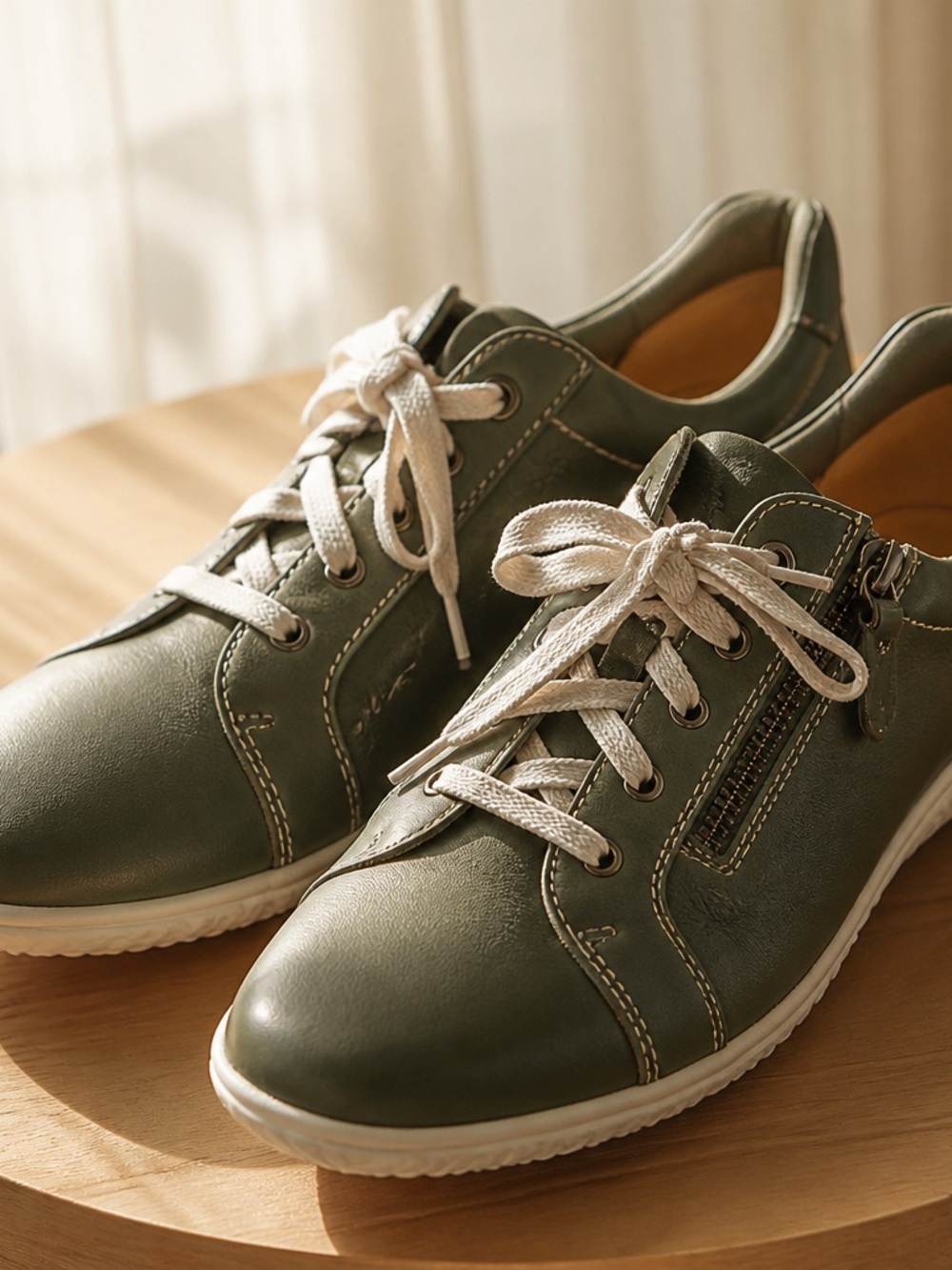 Women’s Clark’s Caroline Rio Olive Green Lace-Up Sneakers with Side Zippers Sz 8